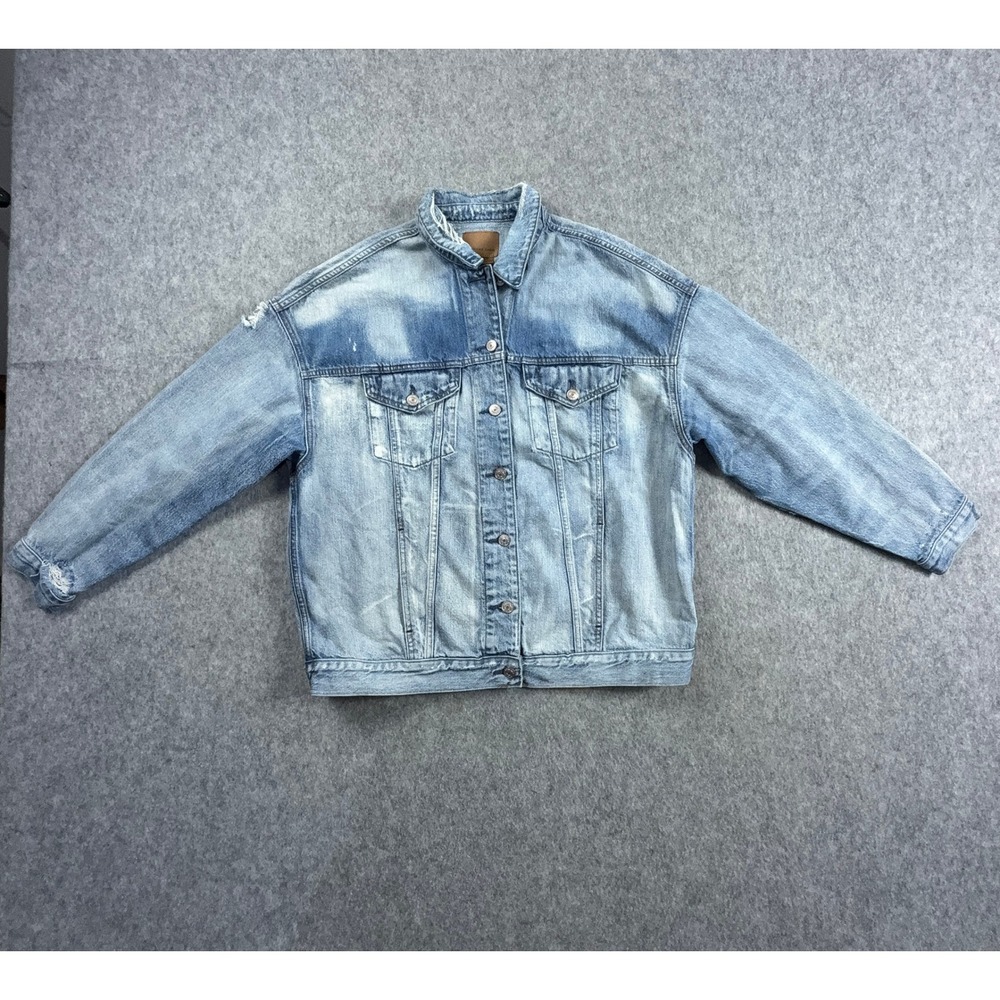 American Eagle Outfitters Mens Distressed Light Wash Denim Trucker Jacket Size L